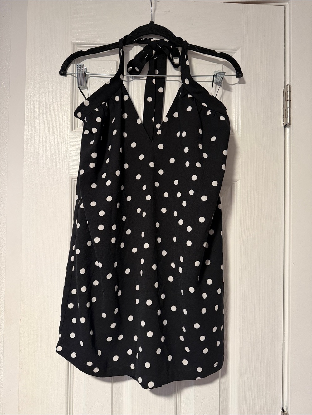 superdown Black and White Polka Dot Halter Mini Dress